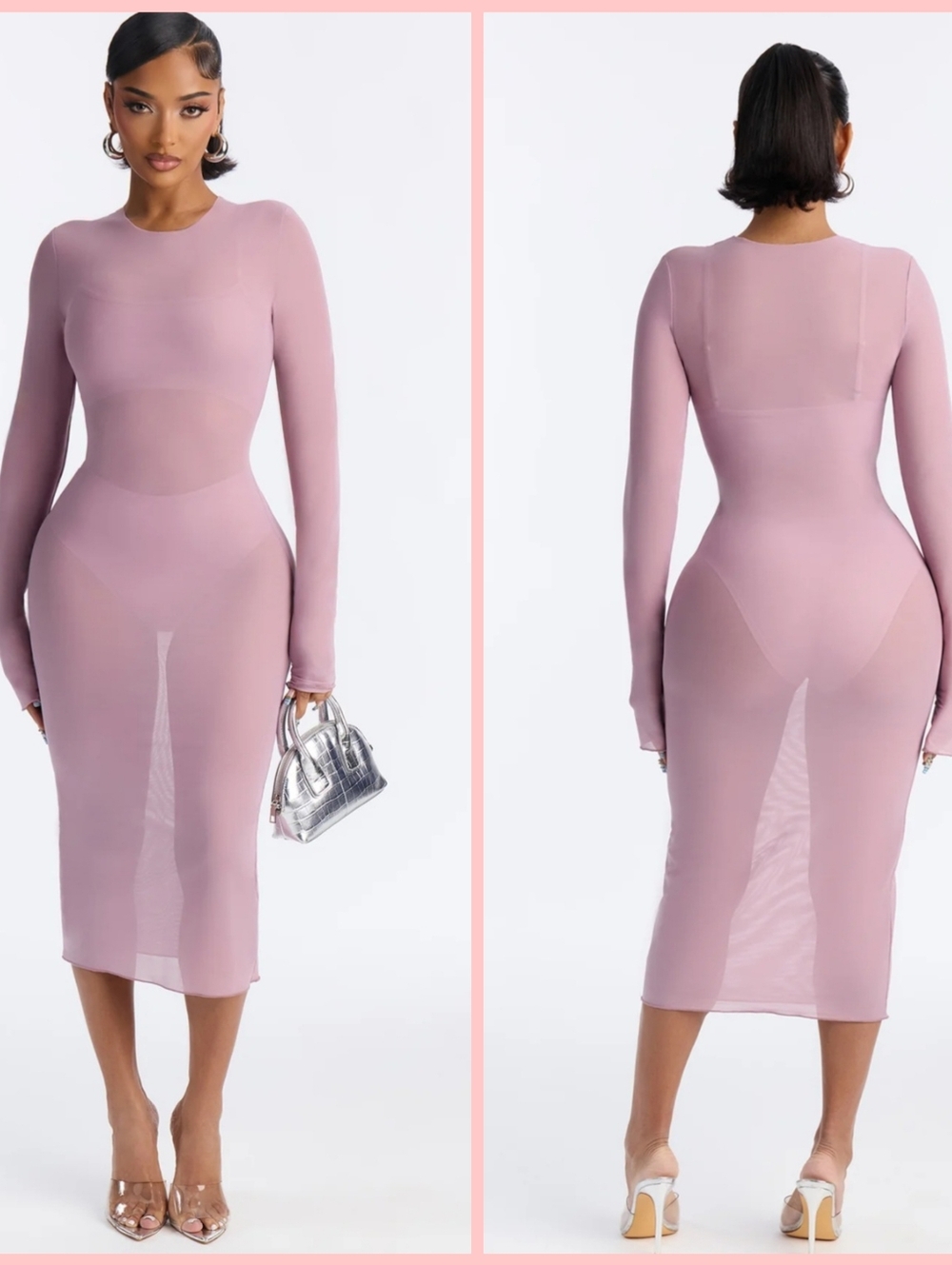 Fashion Nova Dusty Rose Long Sleeve Bodycon Dress NWT.